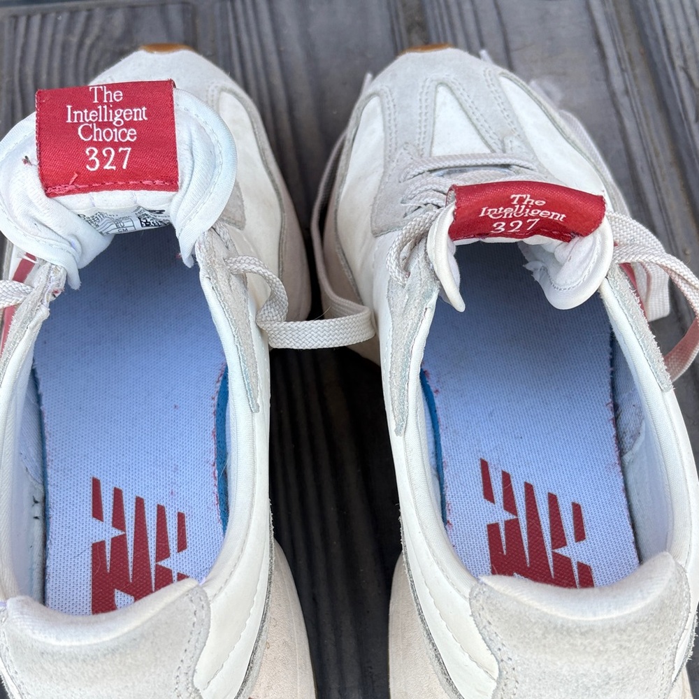 New Balance Women’s Cream Suede Sneakers with Red Tongue - Picture 4 of 6